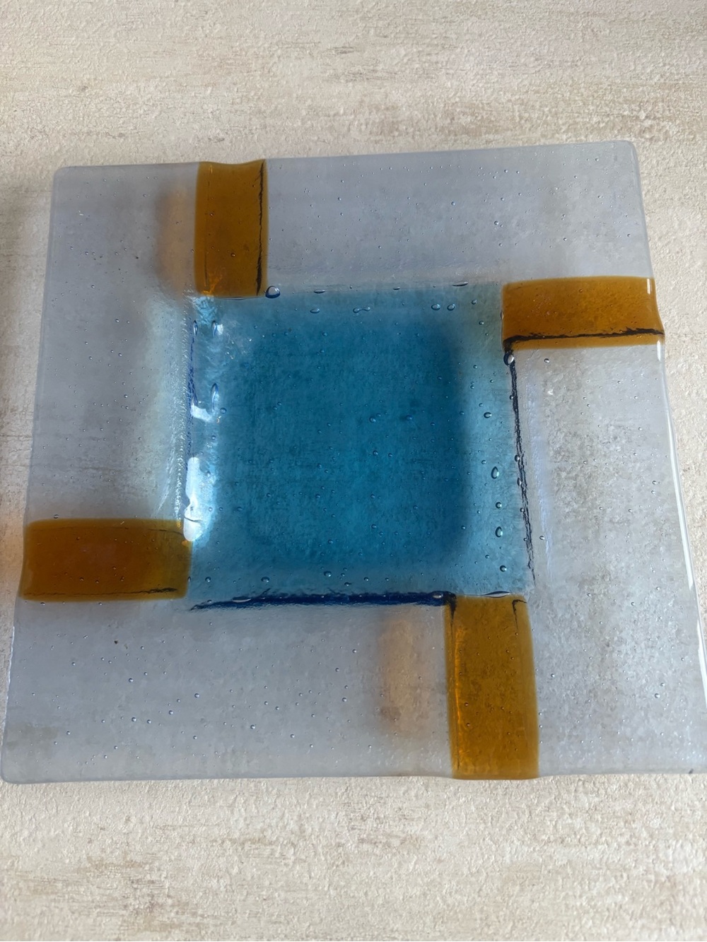 Blue and Amber Fused Glass Decorative Plate - Home Art